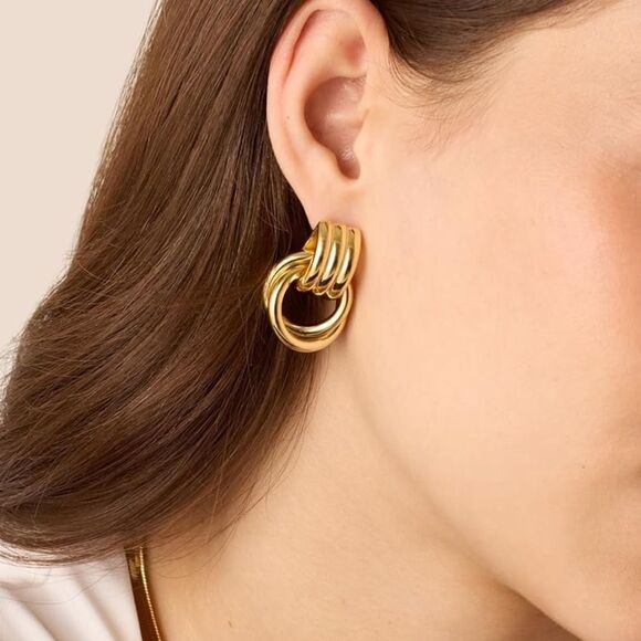 14k Gold Plated Chunky Dangle Earrings - Picture 1 of 4